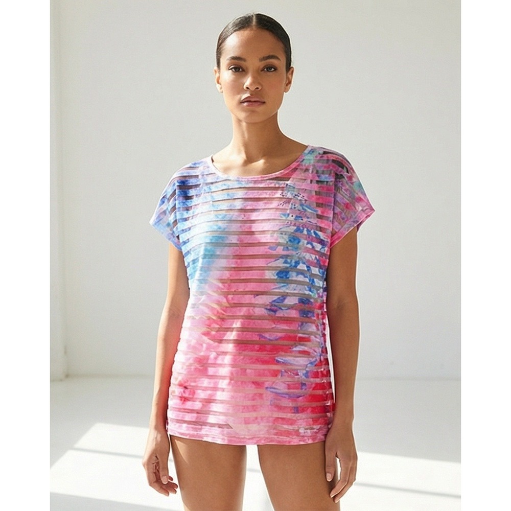 Leoma Lovegrove S Beach Scene Mesh Panel Tee Pink Blue Small‎ NWT